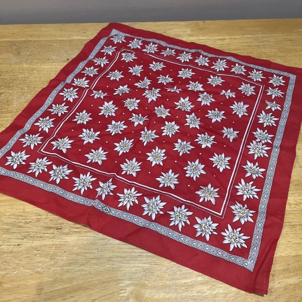 Glarner Tuechli‎ Head Scarf Handkerchief Red White Flowers Switzerland 18x18